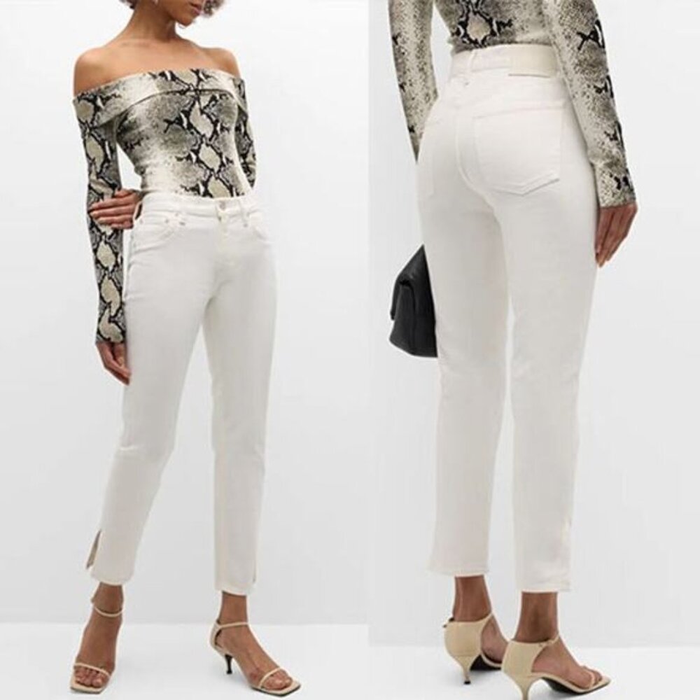 NWT Moussy Vintage Pisgah Skinny Split-Hem Mid-Rise Cropped Jeans White Size: 29